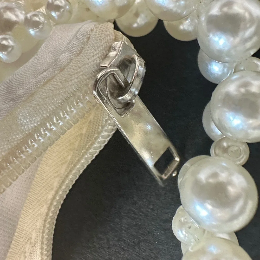 Vintage Style Ivory Faux Pearl Beaded Baguette Shoulder Bag Evening Purse